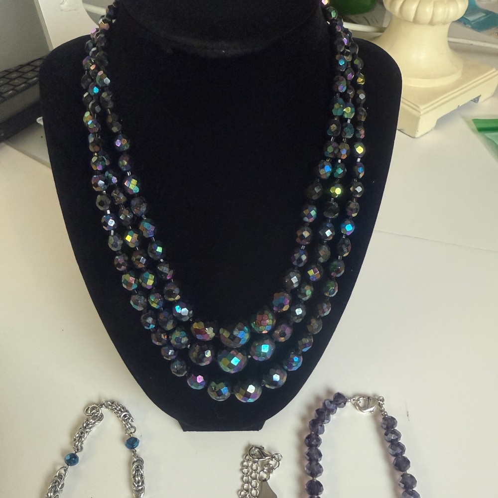 Elegant Black and Purple Multi-Strand Necklace